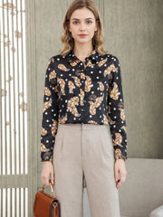 Jacquard Floral Mulberry Silk Blouse-in blue floral-front-SILKSER