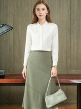 Chic Ruffled Silk Blouse-in white-front-SILKSER
