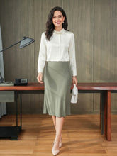 Elegant Pearl Collar Silk Blouse-in white-front-SILKSER