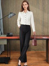 Solid - Color Polo - Neck Silk Blouse-in white-front-SILKSER
