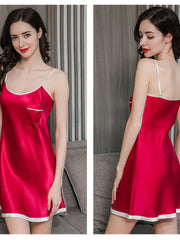 Profile of Casual Round - neck Strap Silk Nightgown