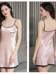 Casual Round - neck Strap Silk Nightgown