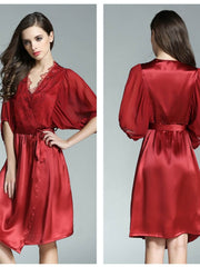 Ribbon Lace Silk Nightgown & Robe Set for Cozy Night Comfort
