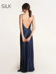 Back view of Spaghetti Strap Silk Dress Elegant