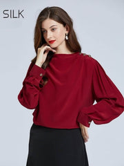 Model wearing Women's Minimalist Silk Blouse