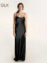 Model wearing Spaghetti Strap Silk Dress Elegant