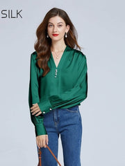 Women's Casual Silk Blouse 19MM in green color
