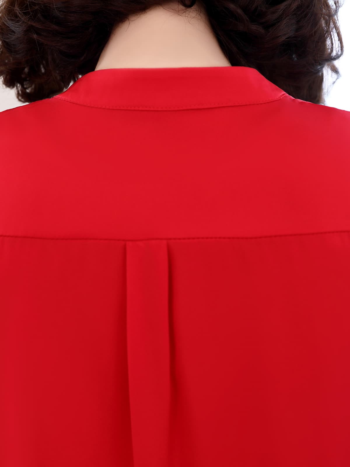 Trendy Silk Women's Blouse back view in vibrant red, showcasing stylish design and pleat details.