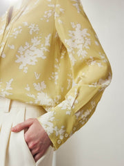 Cuffs of Women's Round Neck Floral Silk Blouse