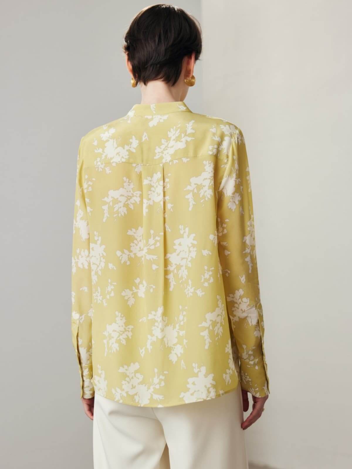 Back view of Women's Round Neck Floral Silk Blouse