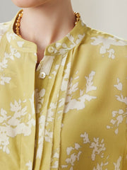 Close-up of Women's Round Neck Floral Silk Blouse