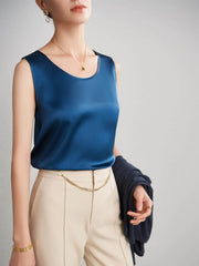 women's summer strap silk camisole in blue