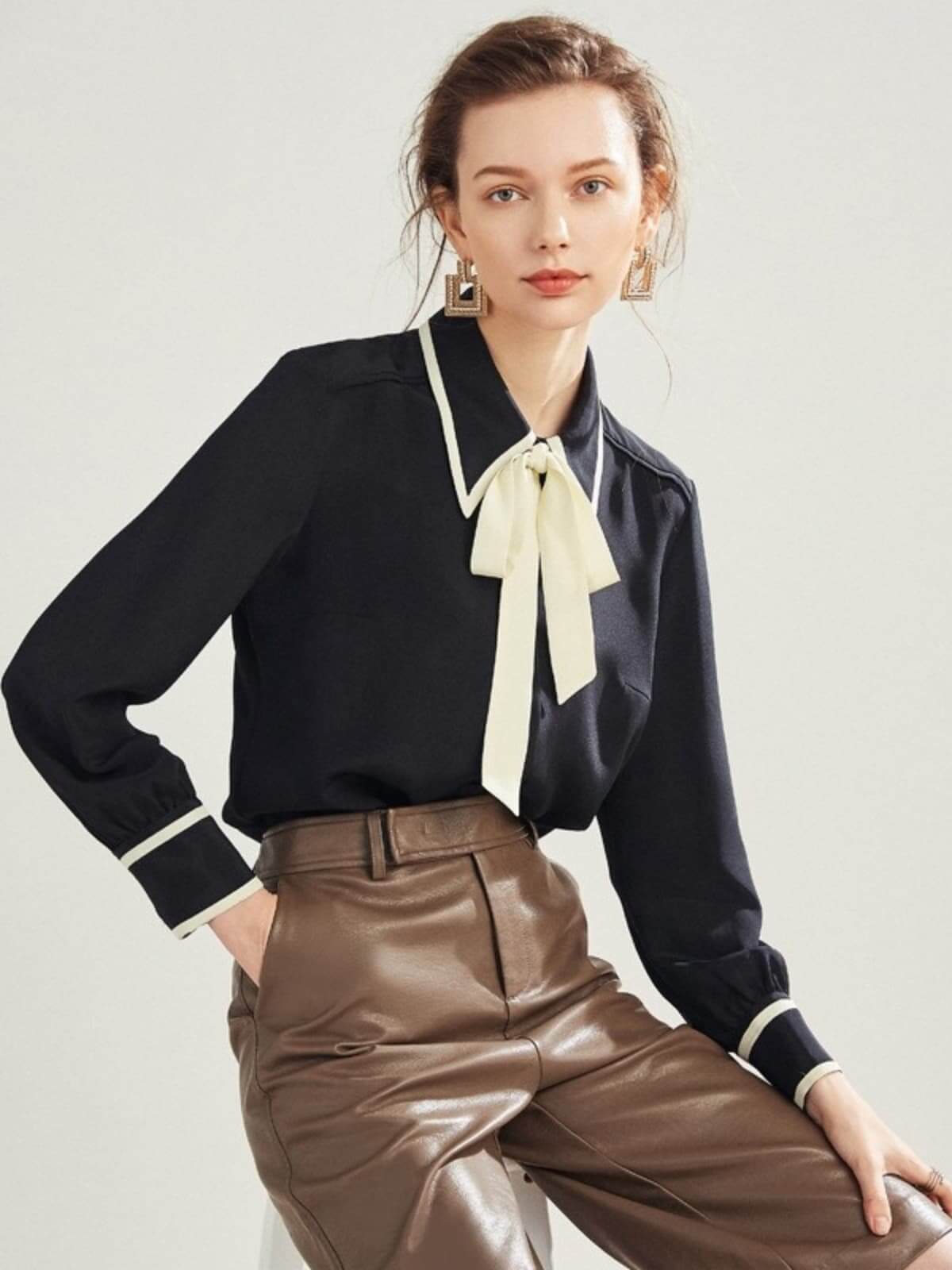 Chic Bow Tie Silk Blouse for Women