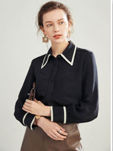 Model wearing Chic Bow Tie Silk Blouse for Women