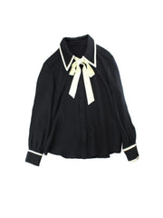 Front view of Chic Bow Tie Silk Blouse for Women