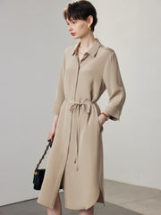 Side profile of Polo Collar Midi Silk Dress 30 Momme