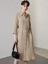 Front view of Polo Collar Midi Silk Dress 30 Momme