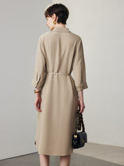 Back view of Polo Collar Midi Silk Dress 30 Momme