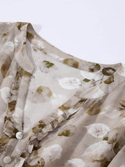 V-Neck Floral Mulberry Silk Midi Dress-neckline