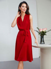 Model wearing 2025 Summer Heavyweight Mulberry Sleeveless Silk Dress in red