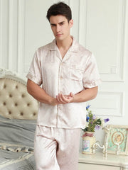Profile of stylish short - sleeved men's silk pajamas