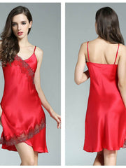 women's breathable silk lace spaghetti - strap nightgown