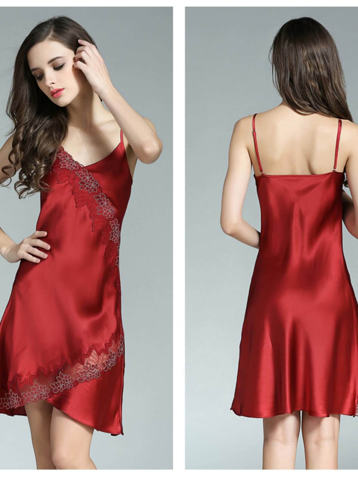 women's breathable silk lace spaghetti - strap nightgown
