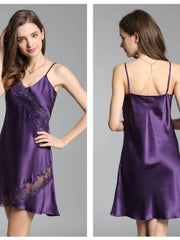 women's breathable silk lace spaghetti - strap nightgown in purple
