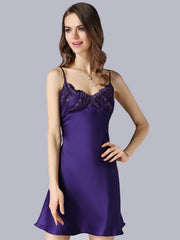 Comfortable Lace Strap Silk Nightgown in purple