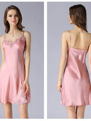 Breathable Lace Strap Silk Nightdress