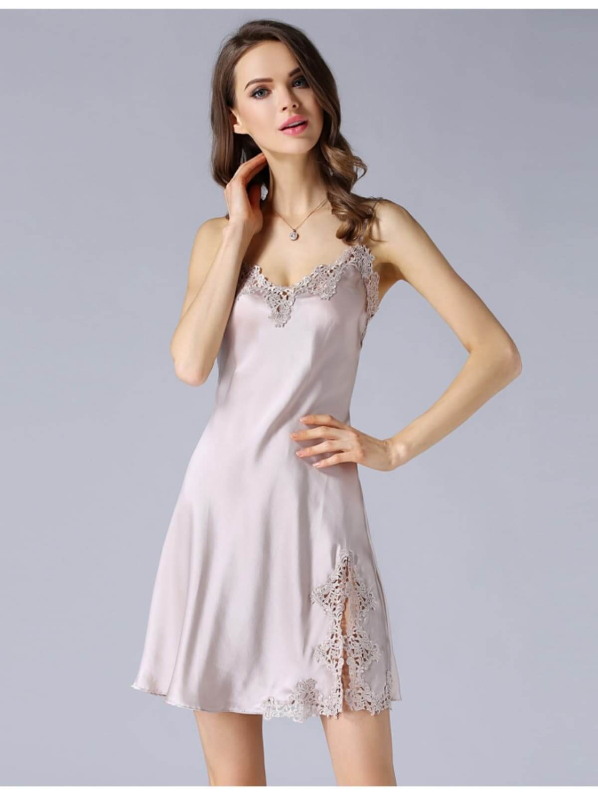 Breathable Lace Strap Silk Nightdress