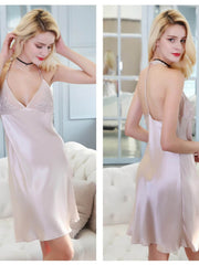 Women's Chic Spaghetti - Strap Lace Silk Nightgown
