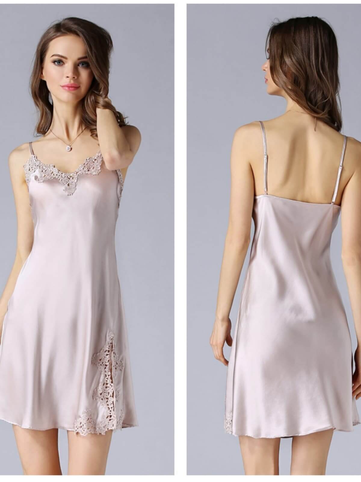Breathable Lace Strap Silk Nightdress
