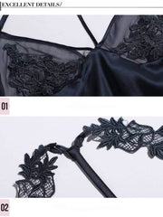 Close-up of Women's Chic Spaghetti - Strap Lace Silk Nightgown
