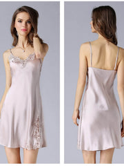 Breathable Lace Strap Silk Nightdress