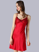 Comfortable Lace Strap Silk Nightgown in red