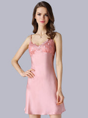 Comfortable Lace Strap Silk Nightgown in pink
