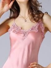 Close-up of Breathable Lace Strap Silk Nightdress in pink