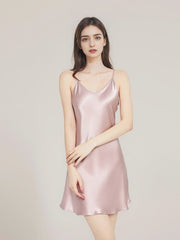 Front of Mulberry Silk Nightgown With Spaghetti Straps at home