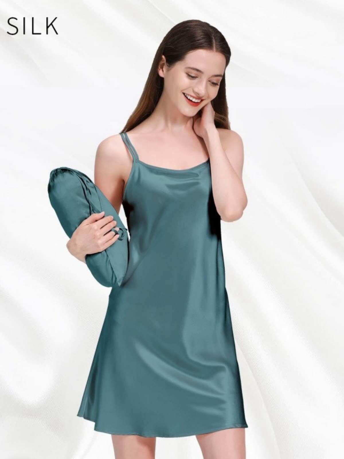 Pure Silk Slip Nightgown for Women in green