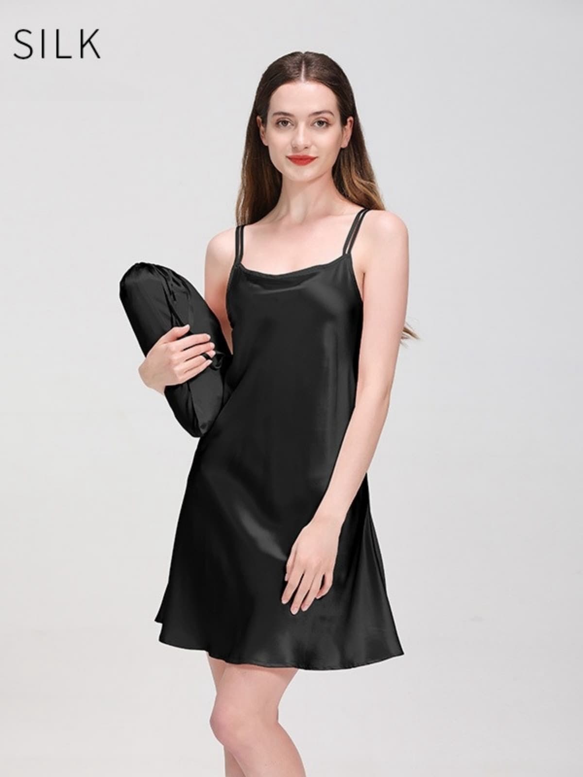 Pure Silk Slip Nightgown for Women in black