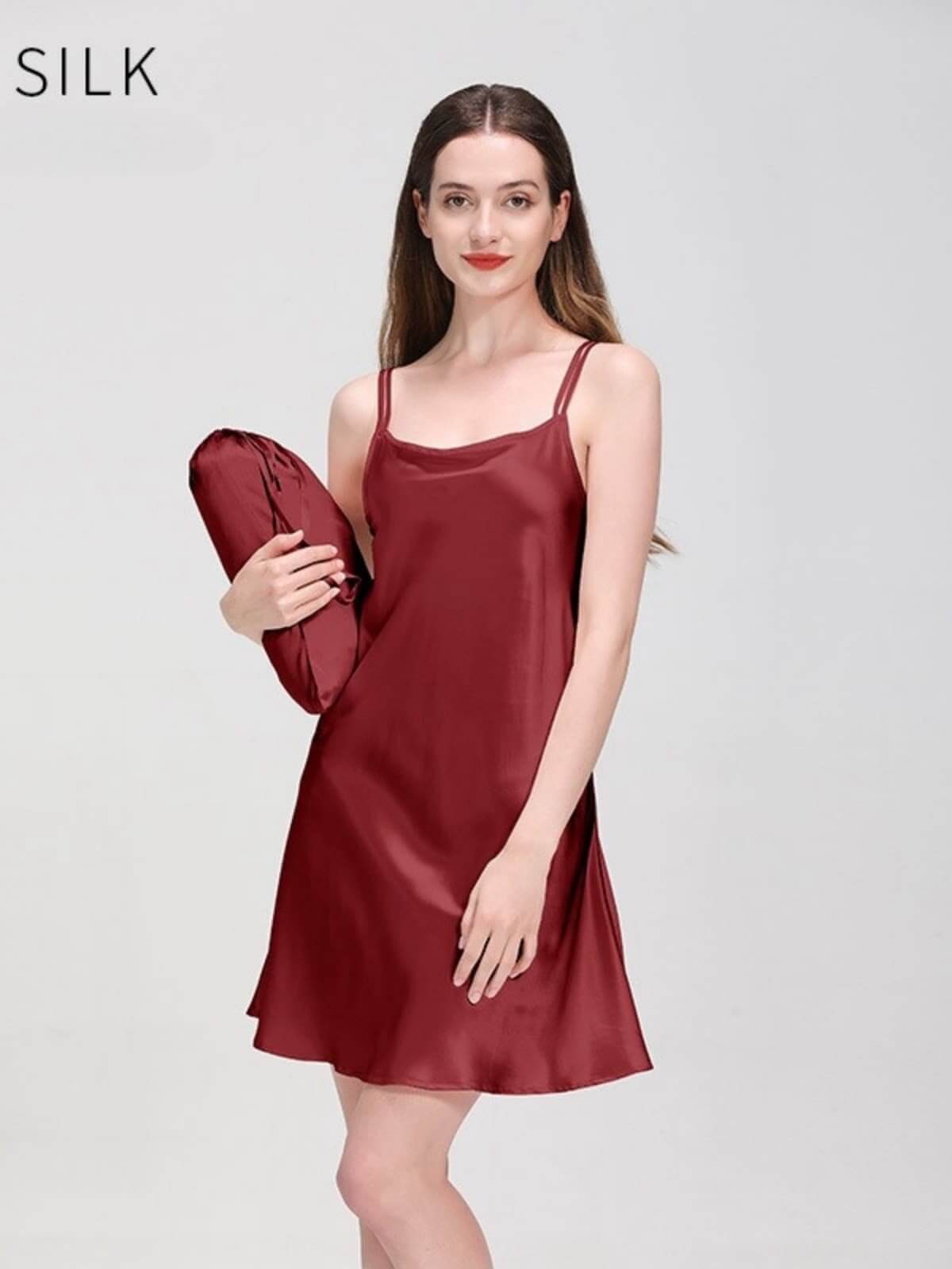 Pure Silk Slip Nightgown for Women in red