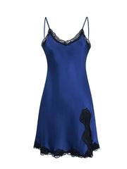 Silk Slip Nightgown Women - Short, Cooling Fabric in blue color