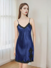 Model wearing Silk Slip Nightgown Women - Short, Cooling Fabric at home