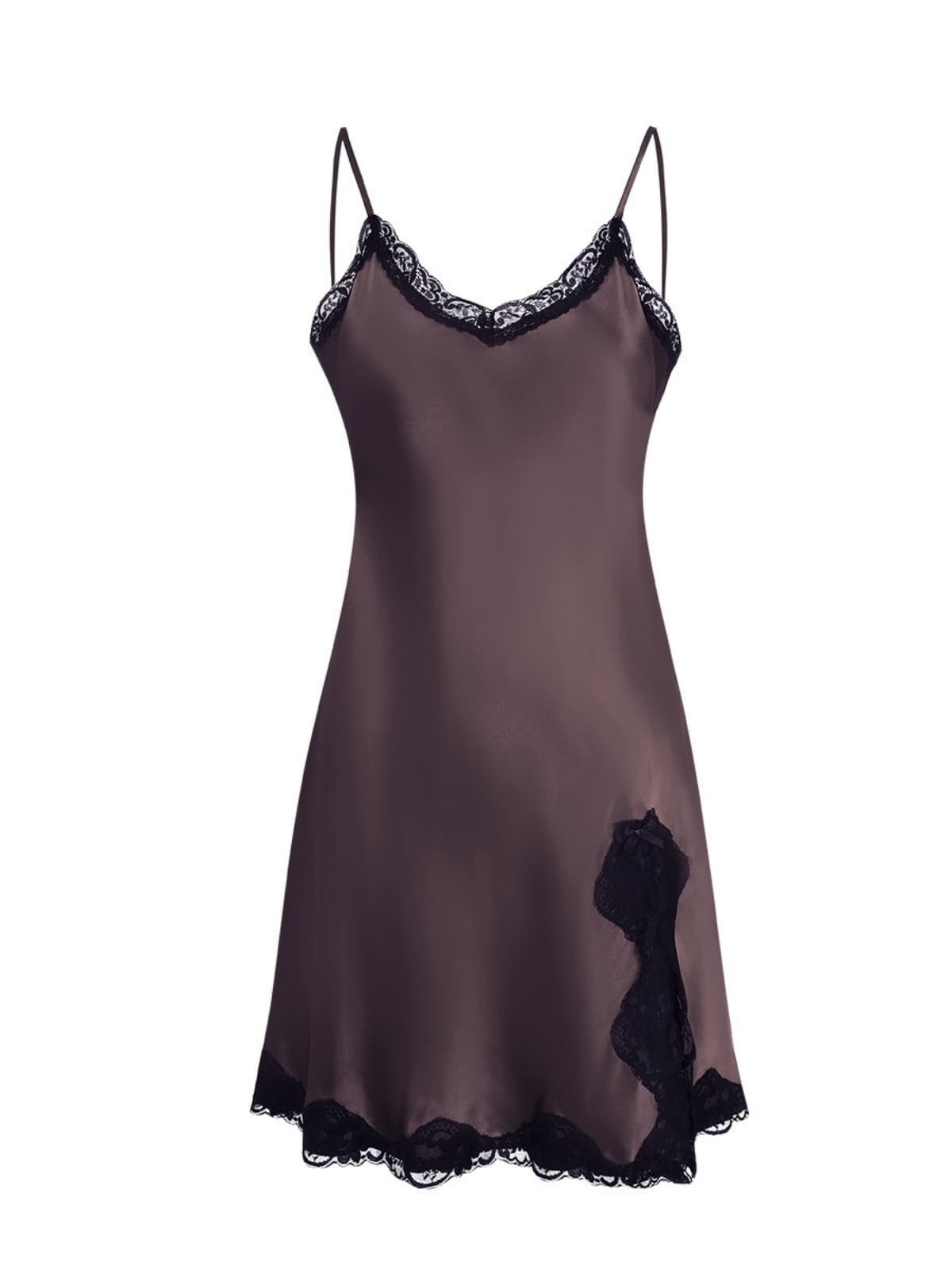 Silk Slip Nightgown Women - Short, Cooling Fabric in brown color