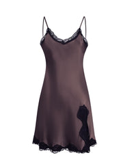 Silk Slip Nightgown Women - Short, Cooling Fabric in brown color