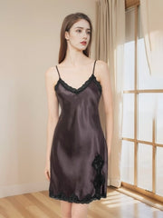 Model wearing Silk Slip Nightgown Women - Short, Cooling Fabric with comfort
