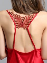 Back view of women's breathable lace silk nightgown