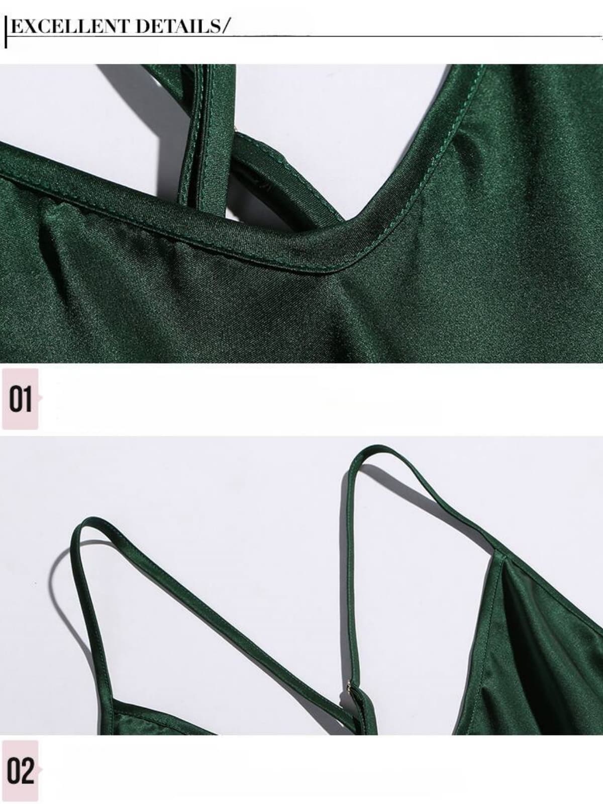 Straps of Women's Soft Backless Spaghetti - Strap Silk Nightgown