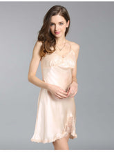 Front view of Women's Soft Lace Spaghetti - Strap Silk Nightgown